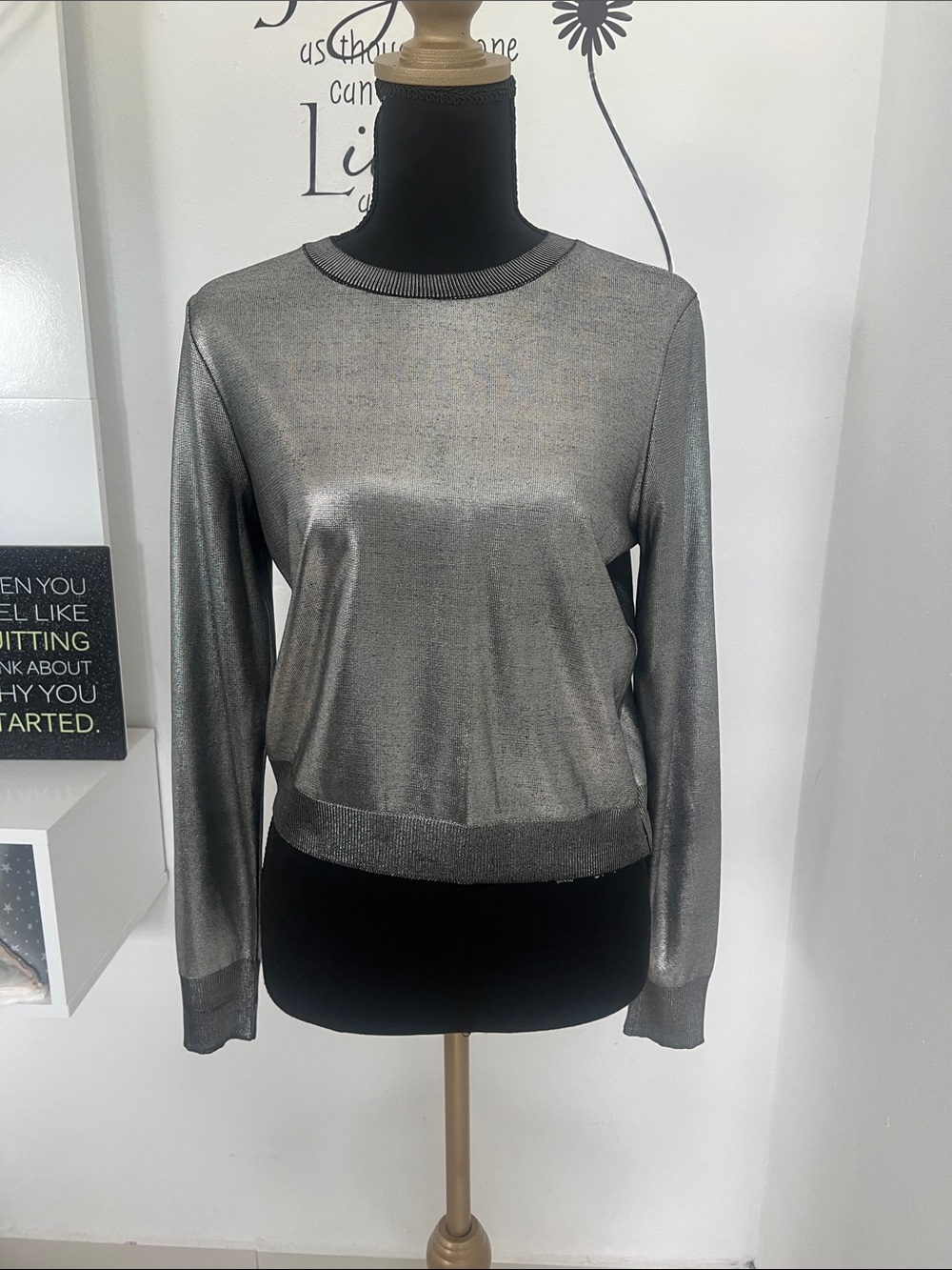 Zara Silver Metallic Knit Top